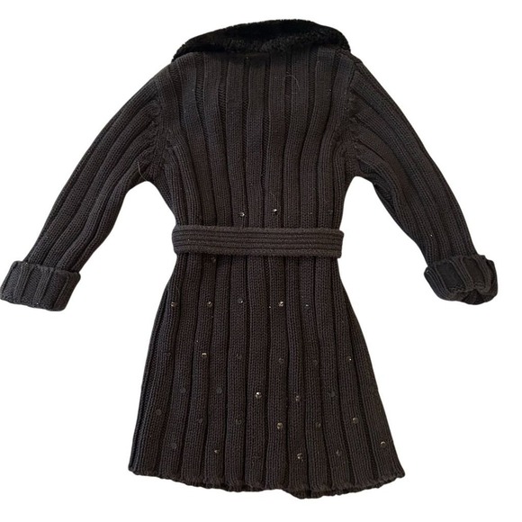 VTG Y2K Gymboree Black Knit Cardigan Coat Faux Fur Collar Sequins Whimsigoth3T - Picture 5 of 5